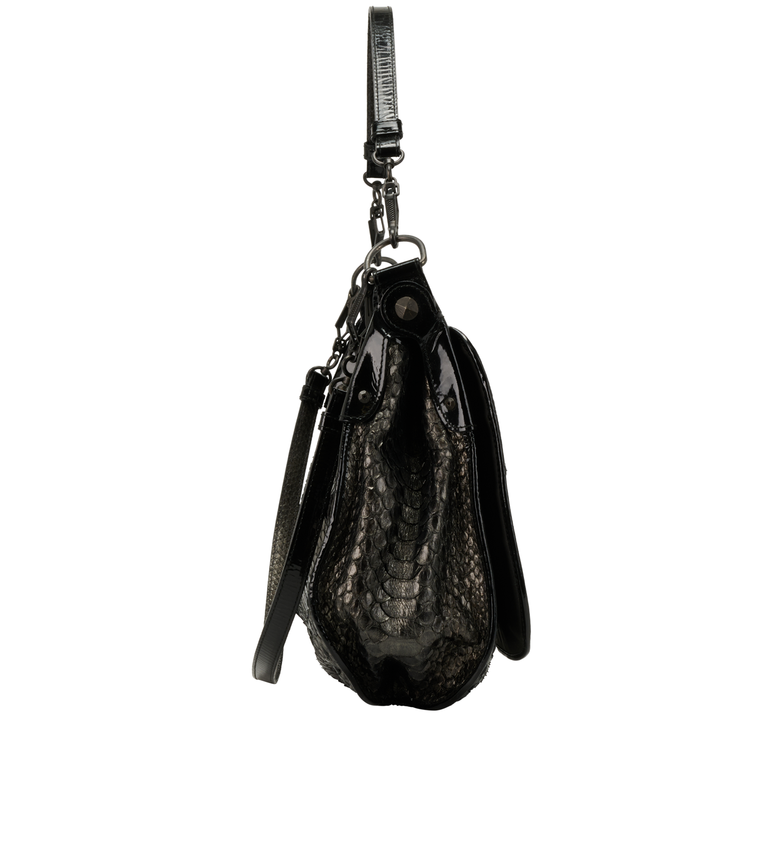 Vintage Large Flap Bag, &pound;395, Handbags, Brown, Leather/Python, Side view